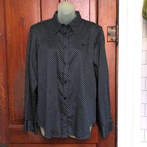Lauren by Ralph Lauren Black/White Polka Dot Long Sleeve Button-Up Blouse